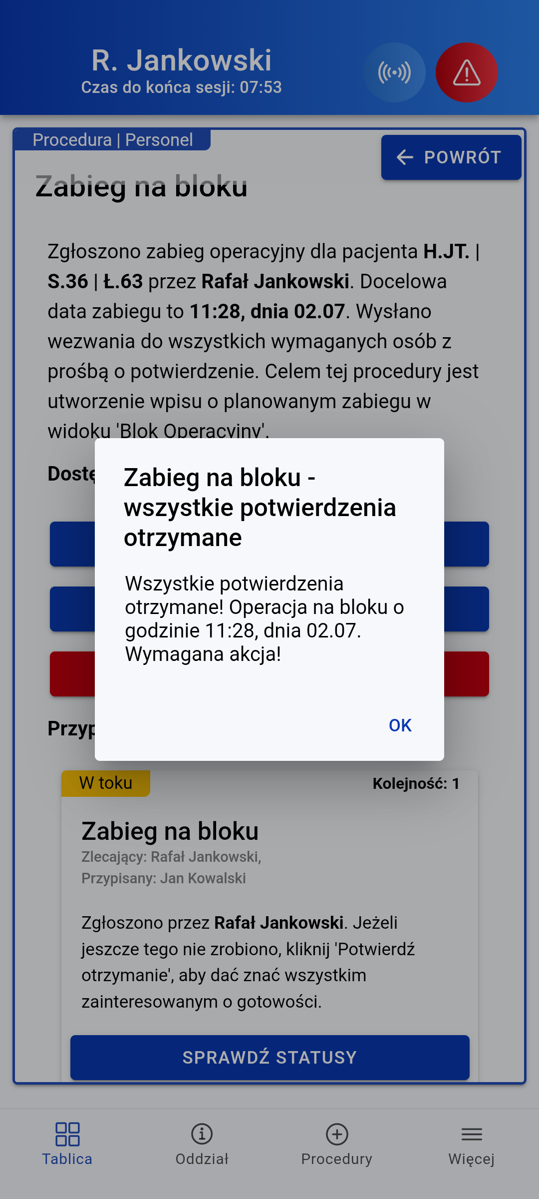 Podgląd doręczenia powiadomień — widać, do kogo dotarło zgłoszenie